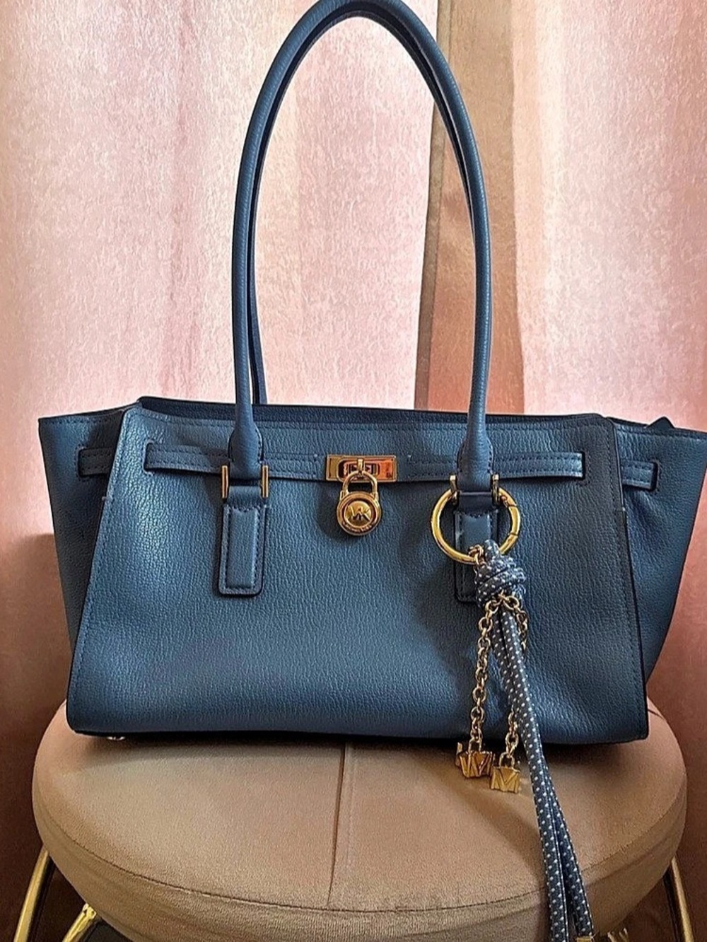 Michael Kors Hamilton Large Satchel Leather Tote Blue